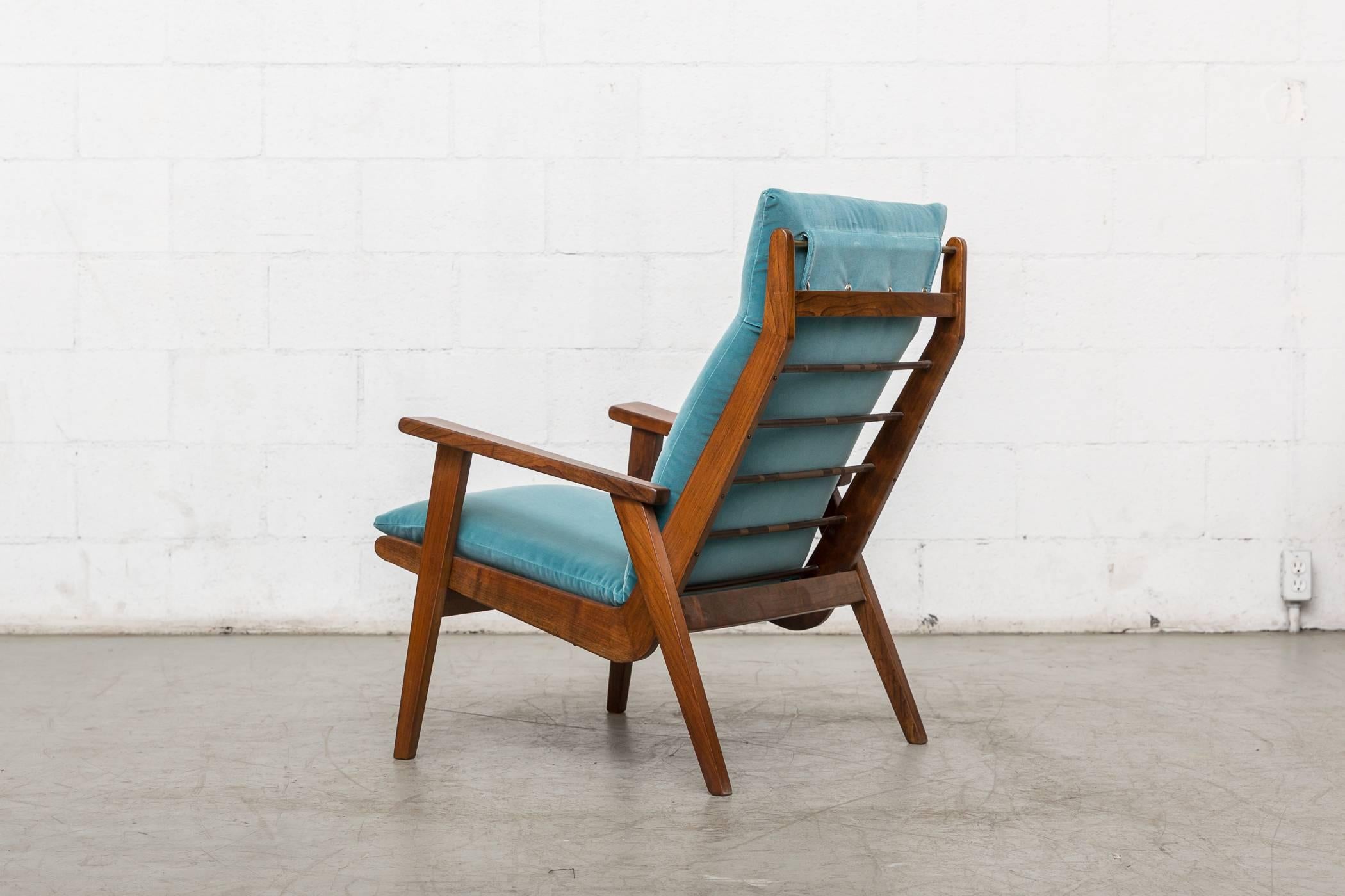 Robert Parry Teak and Velvet Lounge Chair  In Good Condition In Los Angeles, CA