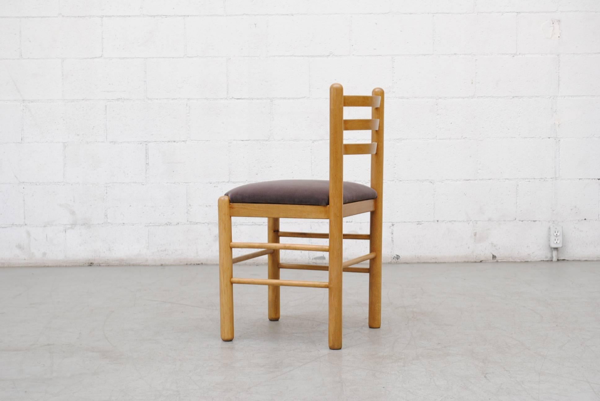 Late 20th Century Ate van Apeldoorn Style Ladder Back Dining Chairs in Grey Velvet