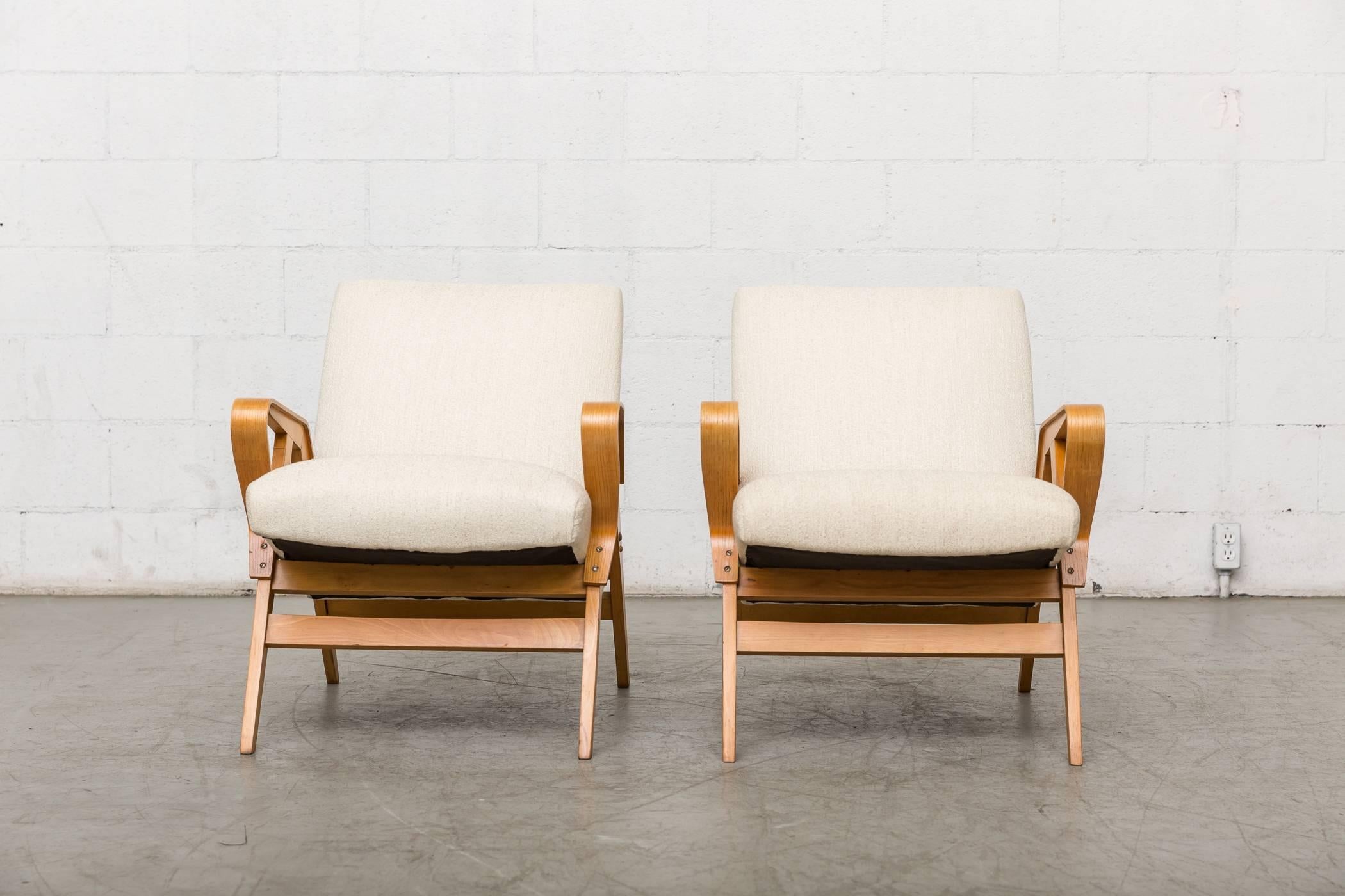 Upholstery Pair of Czech Tatra Bent Plywood Lounge Chairs
