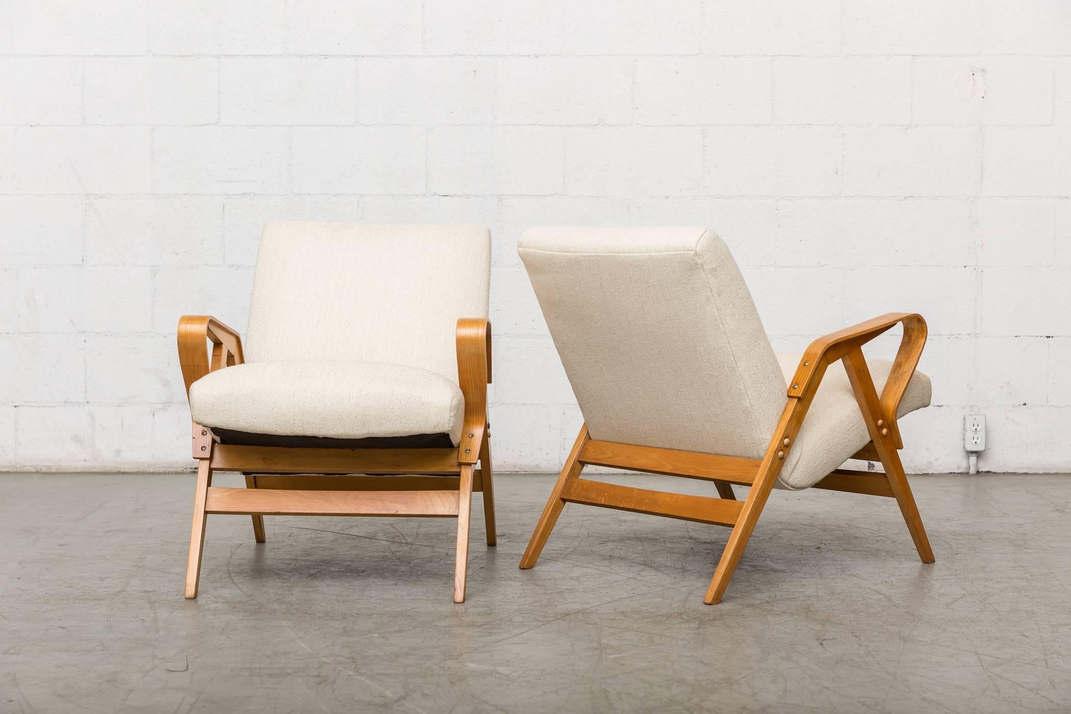 Mid-Century Modern Pair of Czech Tatra Bent Plywood Lounge Chairs
