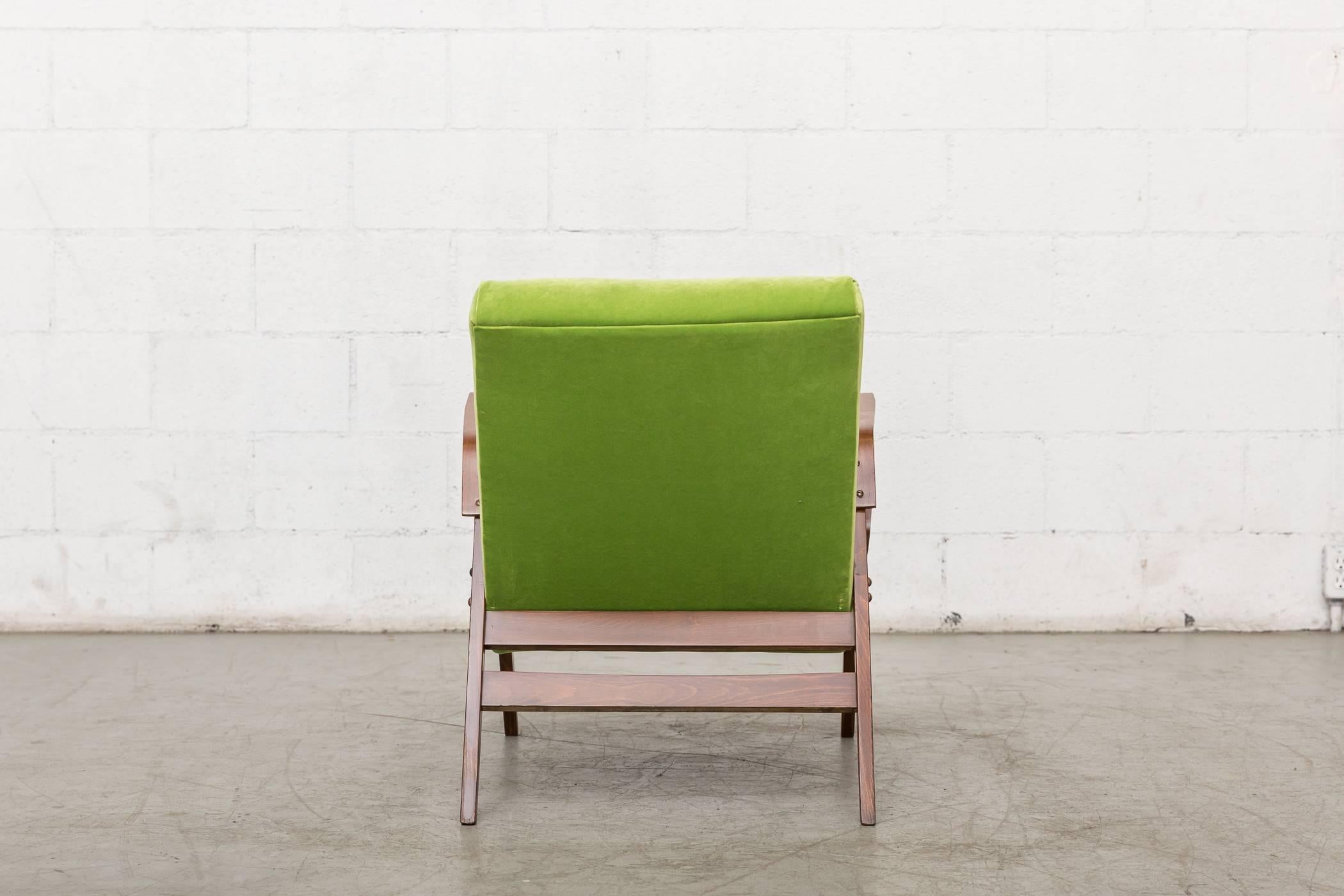 Tatra Bent Plywood Lounge Chair in Lime Velvet In Good Condition In Los Angeles, CA