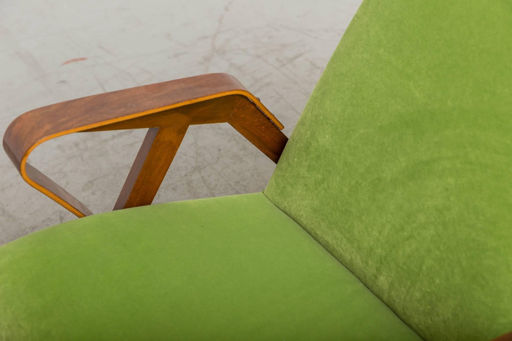 Tatra Bent Plywood Lounge Chair in Lime Velvet 3