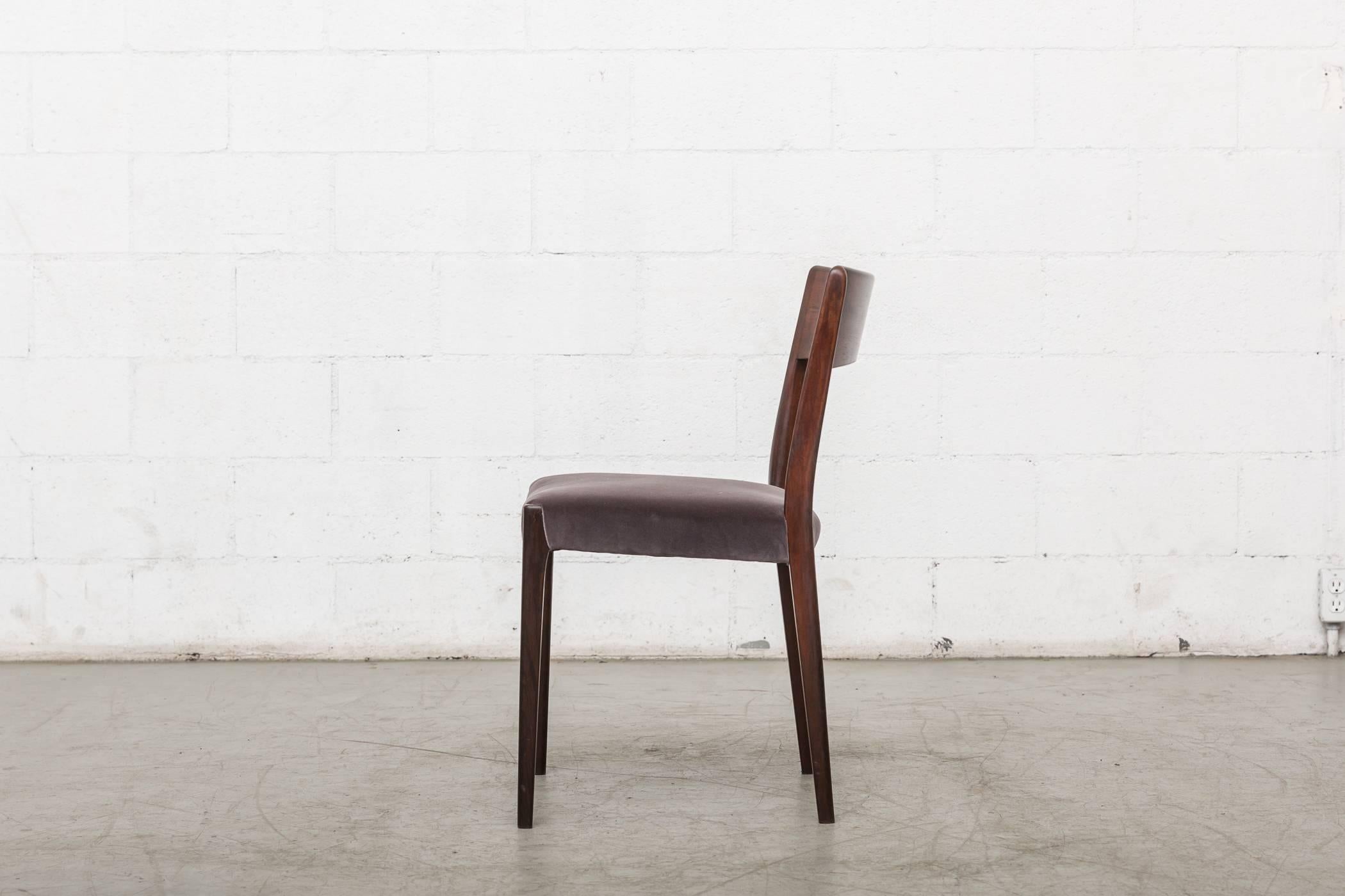 Set of Six Danish Rosewood Dining Chairs with Velvet Upholstered Seats In Good Condition In Los Angeles, CA