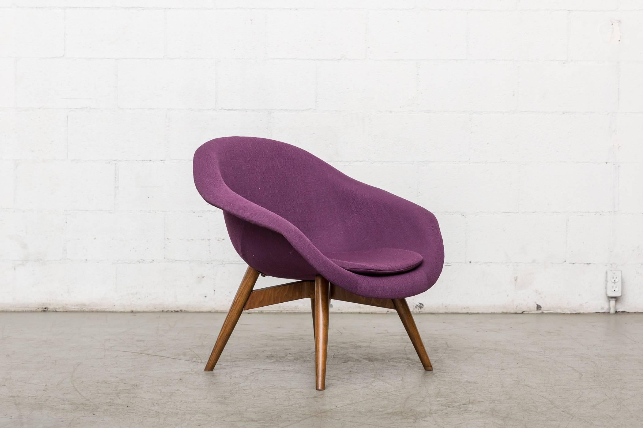 Upholstery Mid-Century Modern Purple Bucket Lounge Chair by Miroslav Navrátil for Vertex For Sale