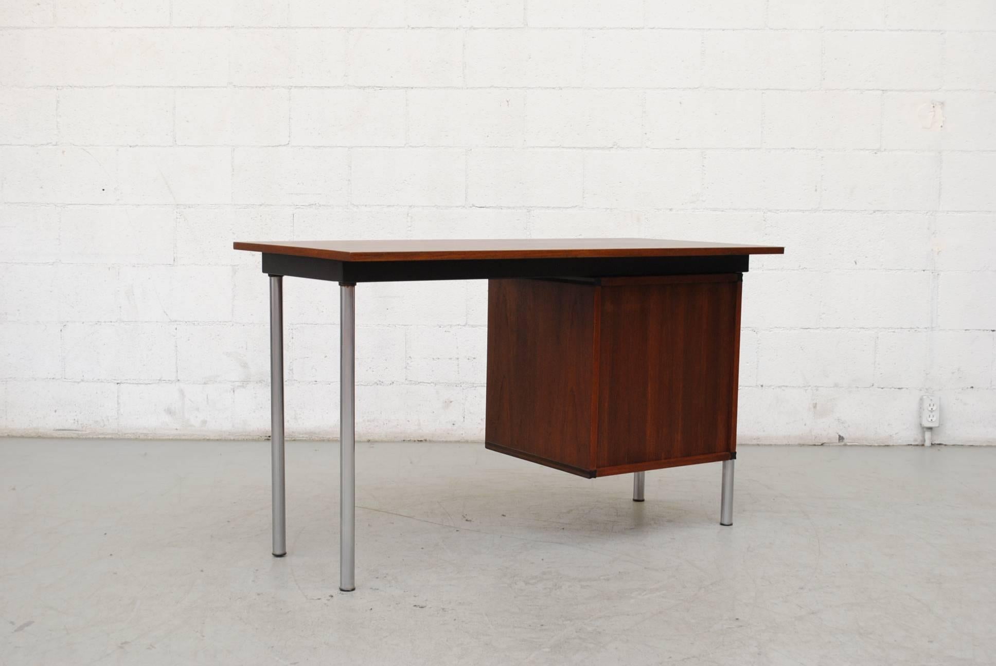 Pastoe Made to Measure Teak and Chrome Writing Desk In Good Condition In Los Angeles, CA