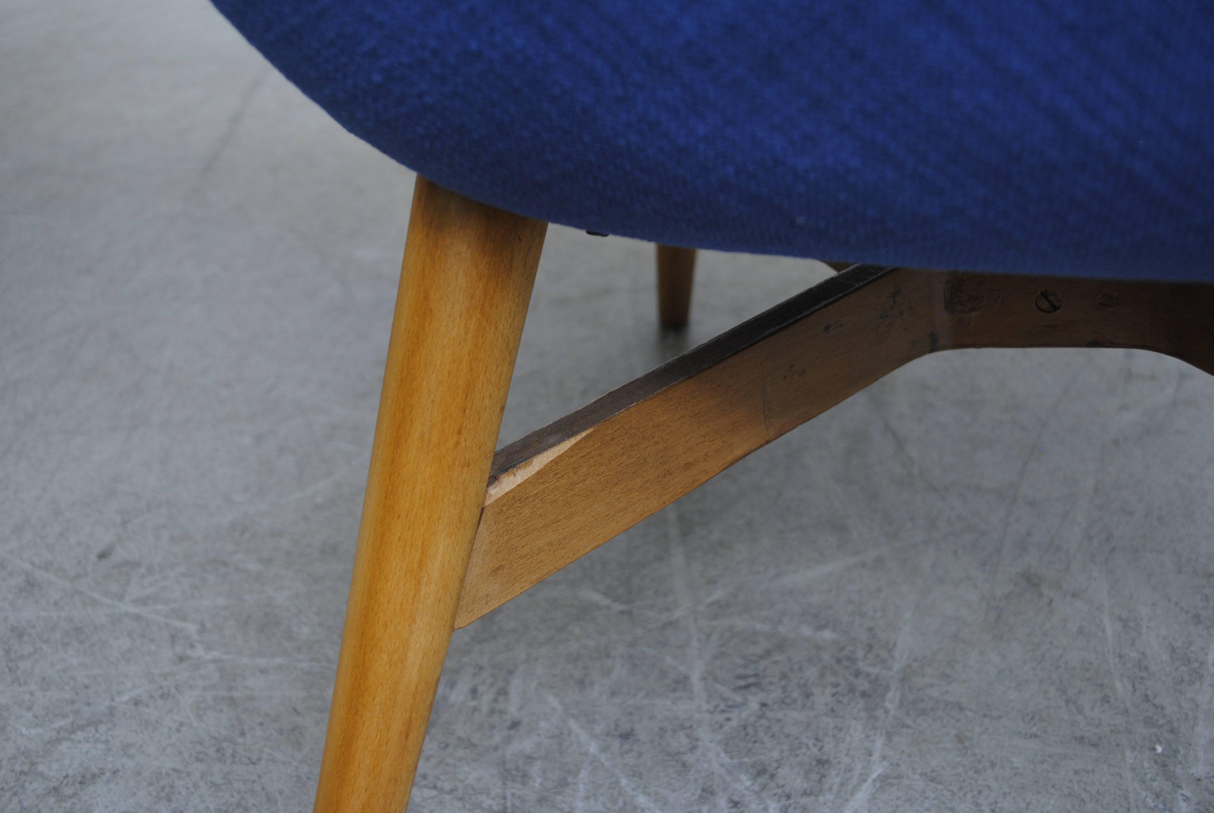 Fabric Miroslav Navrátil Newly Upholstered Blue Bucket Lounge Chair for Vertex For Sale