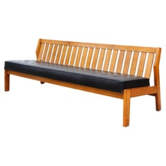 Mogensen Style Large Dutch Armless Oak Slat Back Bench with Black Skai Cushions