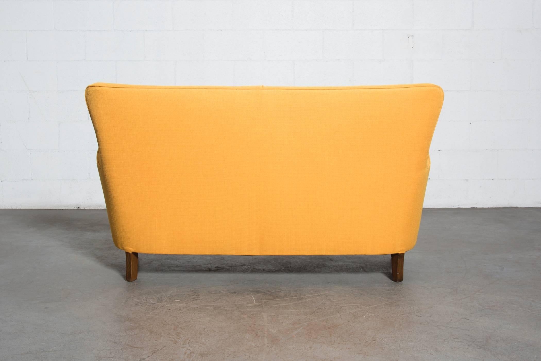 Theo Ruth Style Wingback Loveseat in Sunshine Yellow In Good Condition In Los Angeles, CA