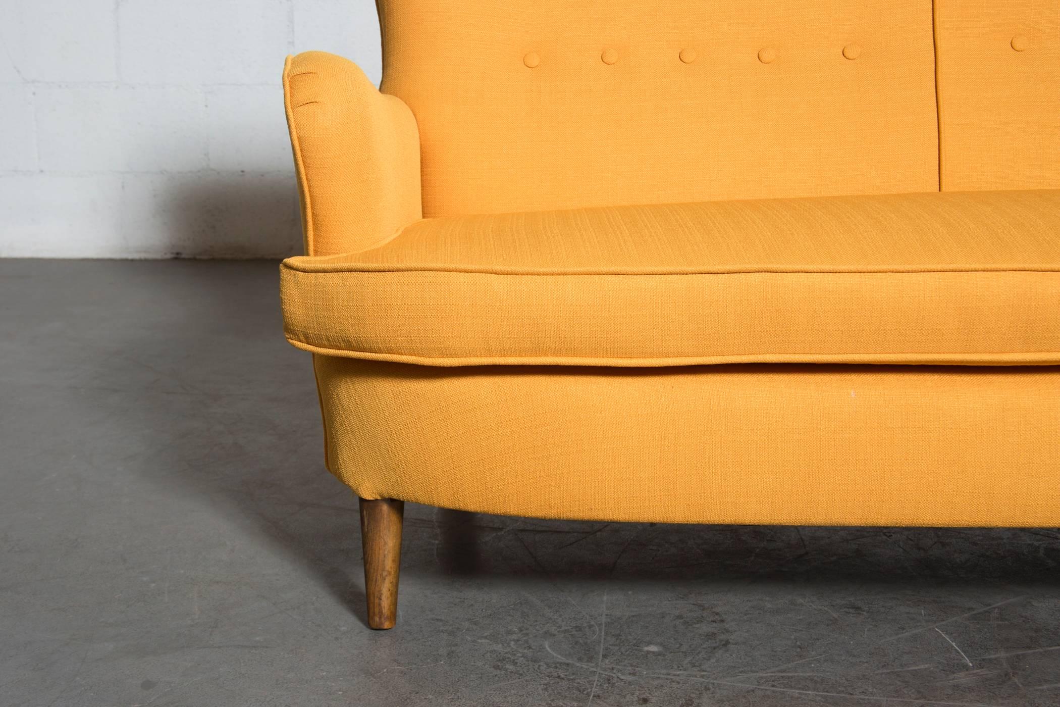 Upholstery Theo Ruth Style Wingback Loveseat in Sunshine Yellow