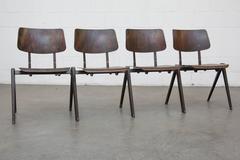 Set of Four Prouve Style Stacking Industrial School Chairs