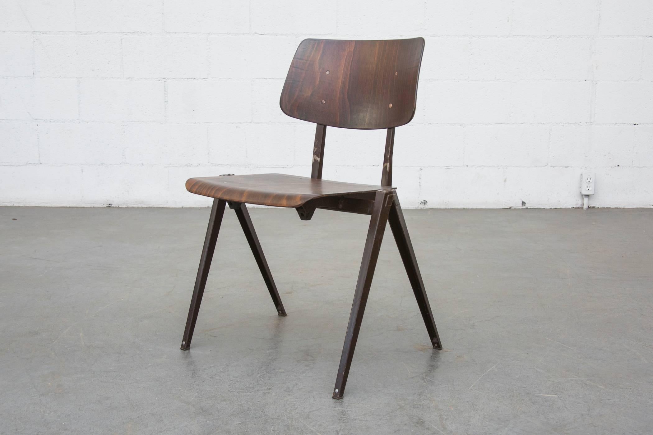 Mid-Century Modern Set of Four Prouve Style Stacking Industrial School Chairs