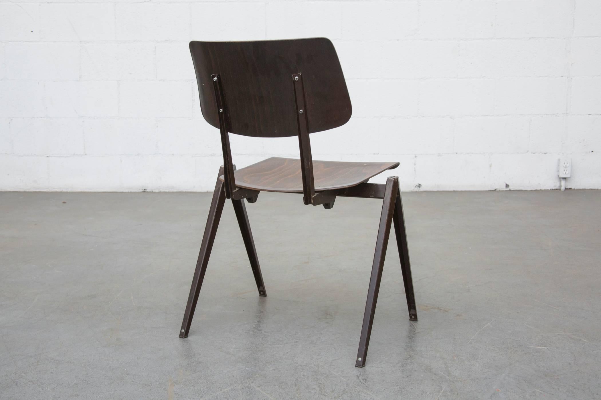 Set of Four Prouve Style Stacking Industrial School Chairs In Good Condition In Los Angeles, CA