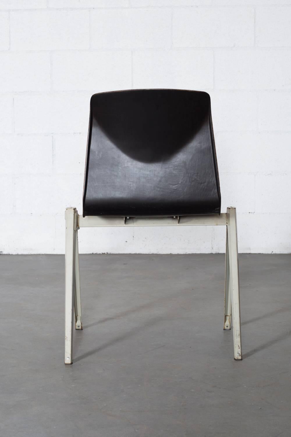 Mid-20th Century Set of 12 Prouve Style Industrial Stacking School Chairs