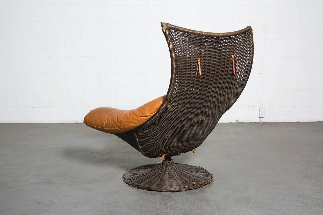 European Gerard Van Den Berg Leather and Rattan Lounge Chair for Montis