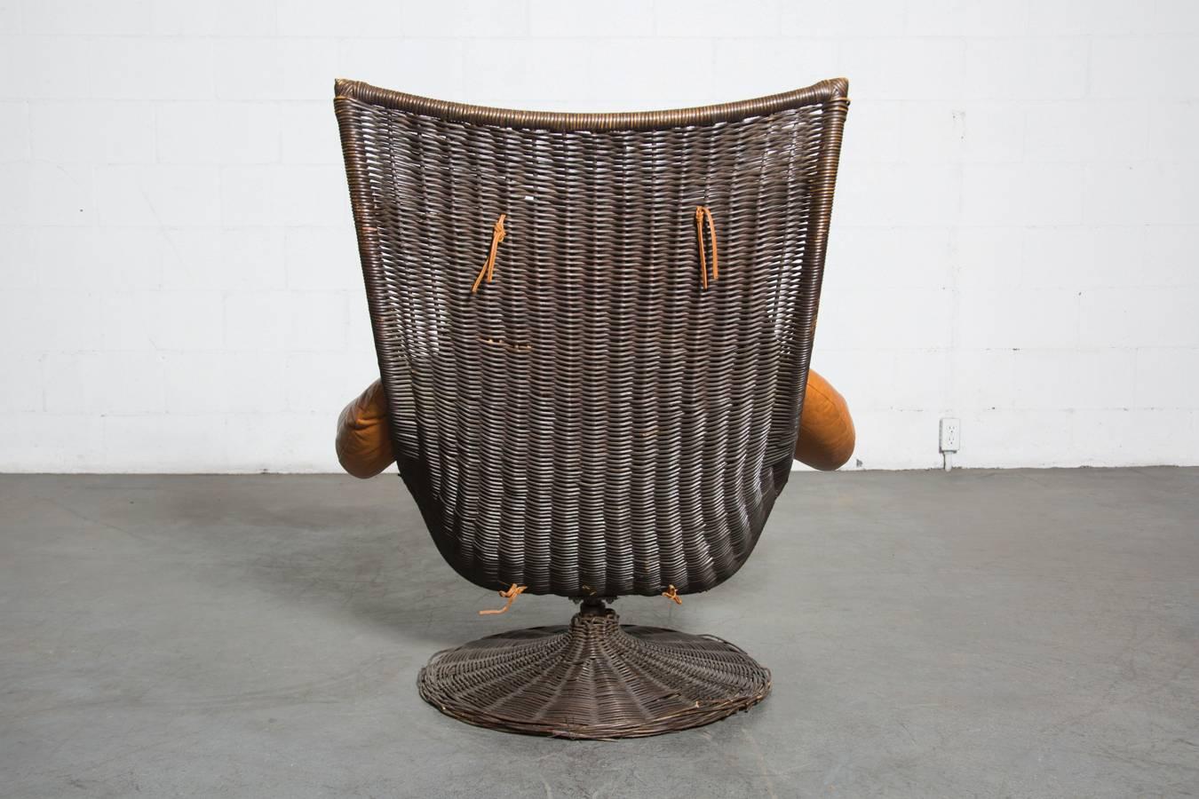 Woven Gerard Van Den Berg Leather and Rattan Lounge Chair for Montis