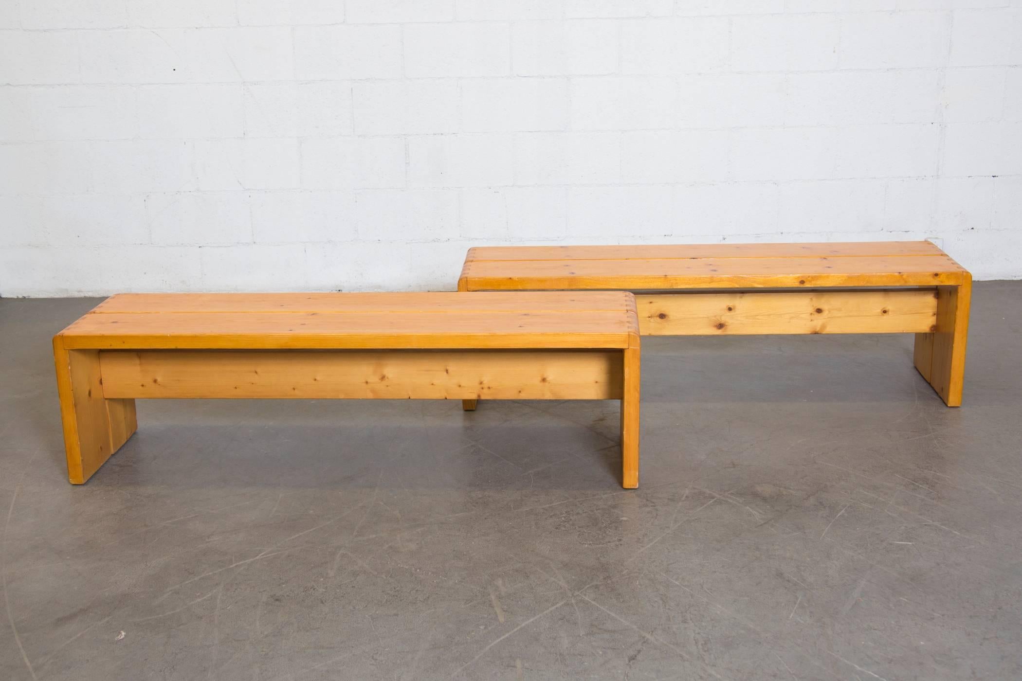Mid-Century Modern Two Solid Pine Charlotte Perriand Benches for Les Arcs