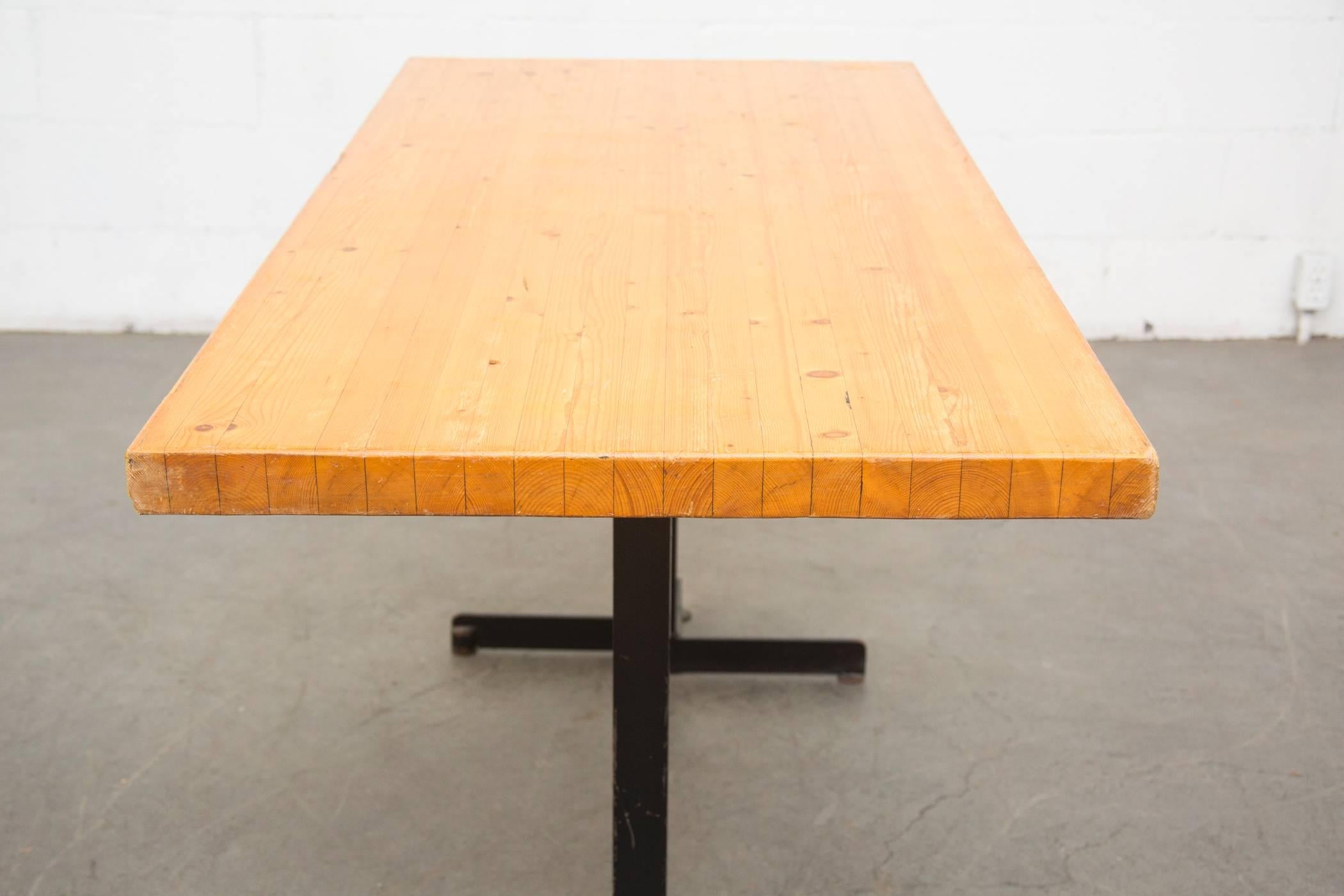 French Pine and Black Metal Frame Charlotte Perriand Table for Les Arcs