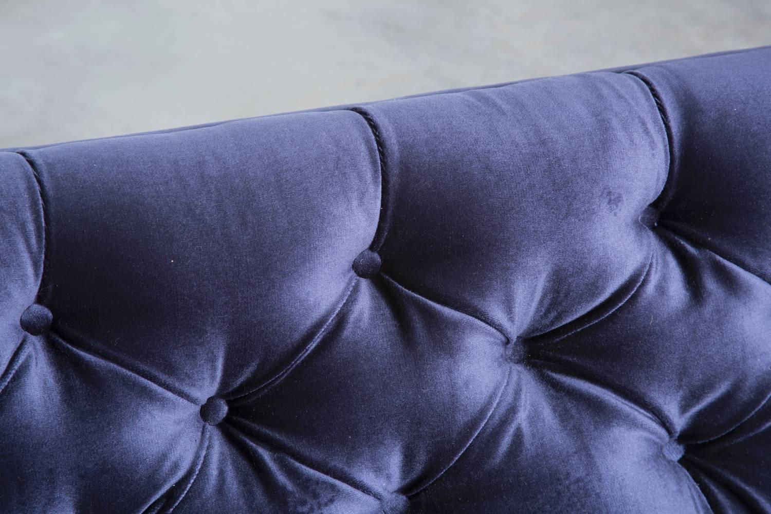 Geoffrey Harcourt Designed Artifort C610 Blue Velvet Tufted Rolling Sofa 3