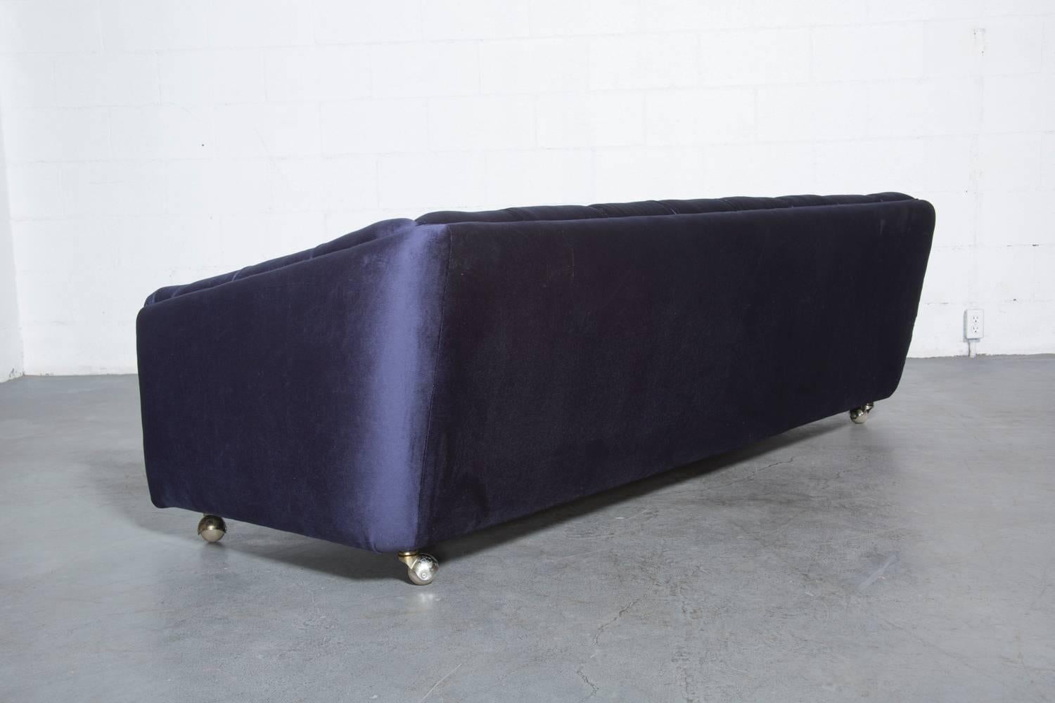 Dutch Geoffrey Harcourt Designed Artifort C610 Blue Velvet Tufted Rolling Sofa