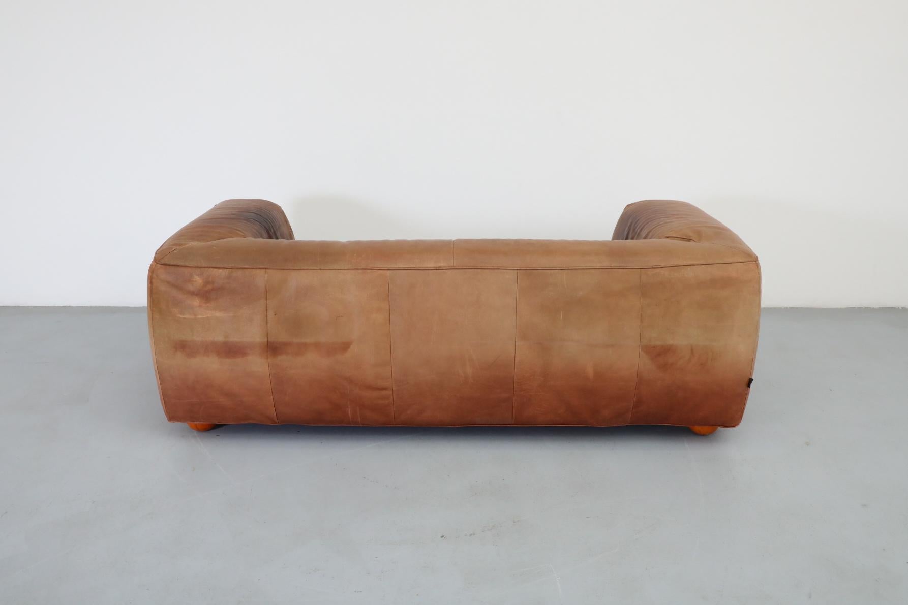 Mid-Century Modern 1980's Cognac Leather 