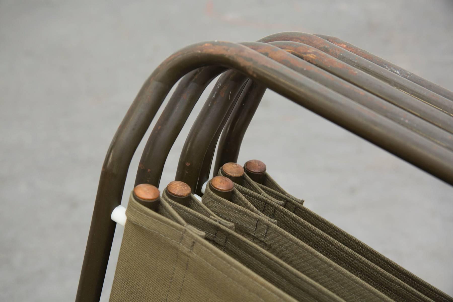 Set of Eight Stacking Army Green Canvas Chairs In Good Condition In Los Angeles, CA