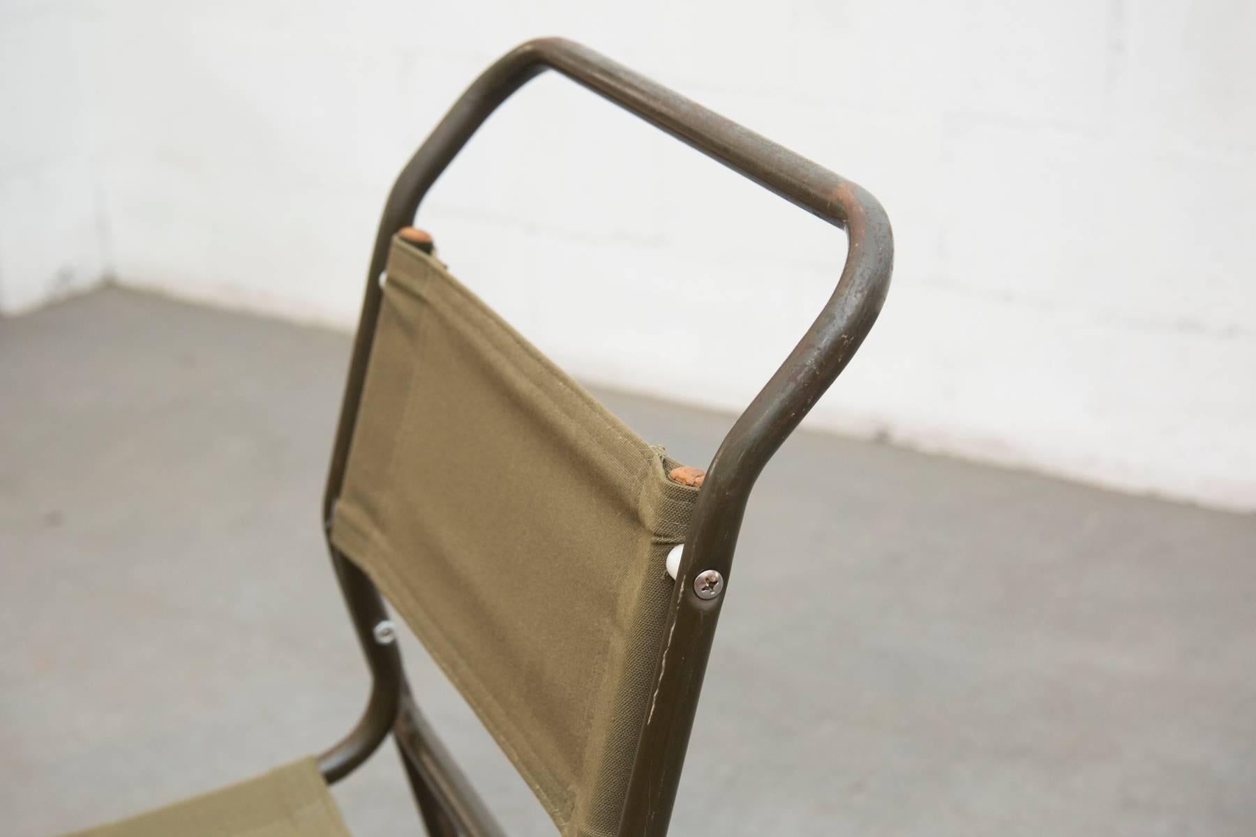 Mid-Century Modern Set of Eight Stacking Army Green Canvas Chairs