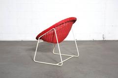 Mid-Century Jacques Adnet Inspired Red Woven Rattan and Wire Hoop Chair