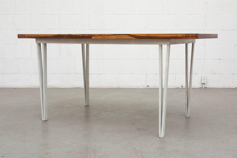 Modern Rosewood Bowed Top Dining Table, Metal Wood Dining Table White