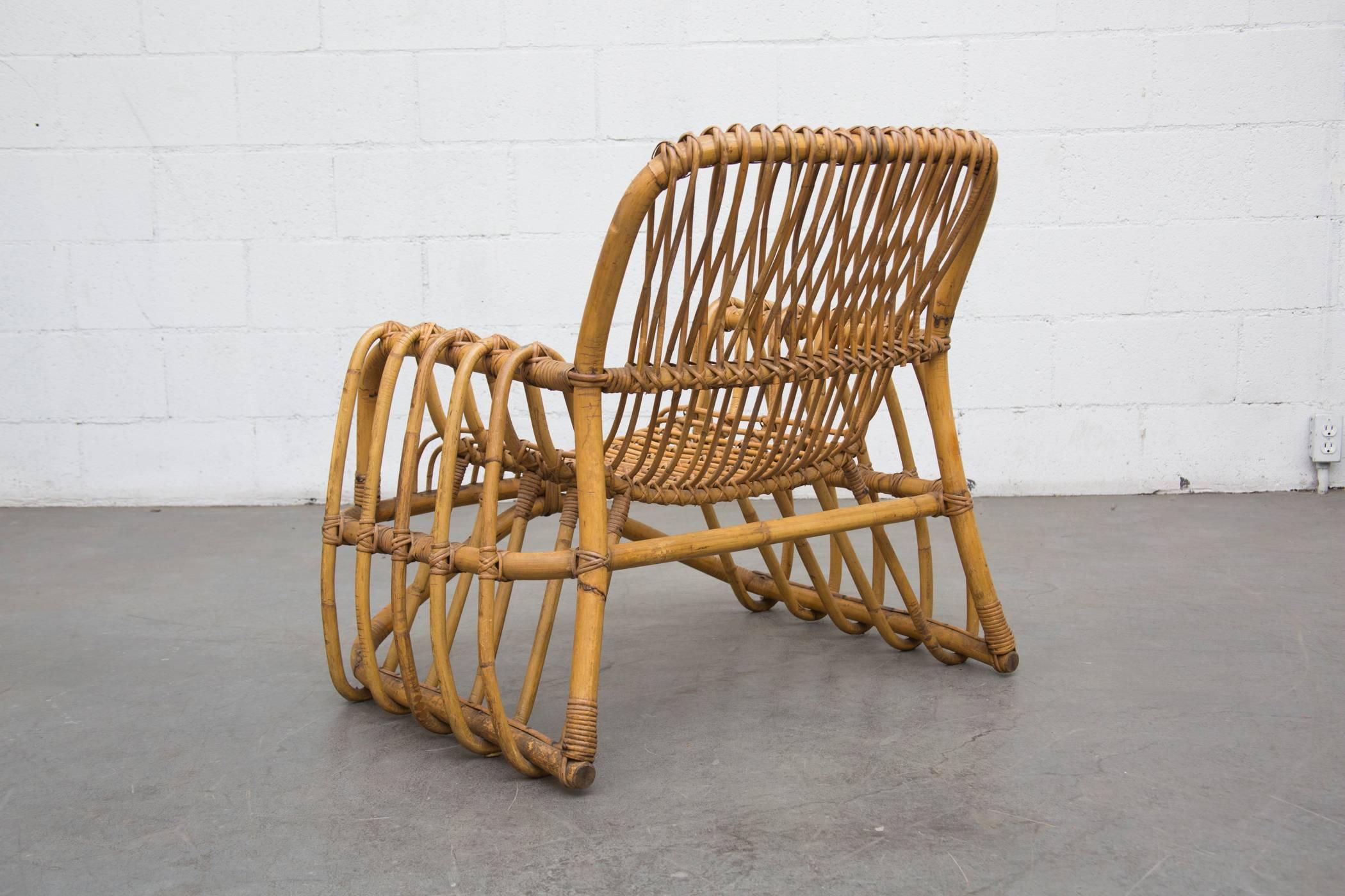 Mid-Century Modern Bamboo Lounge Chair in the Style of Franco Albini