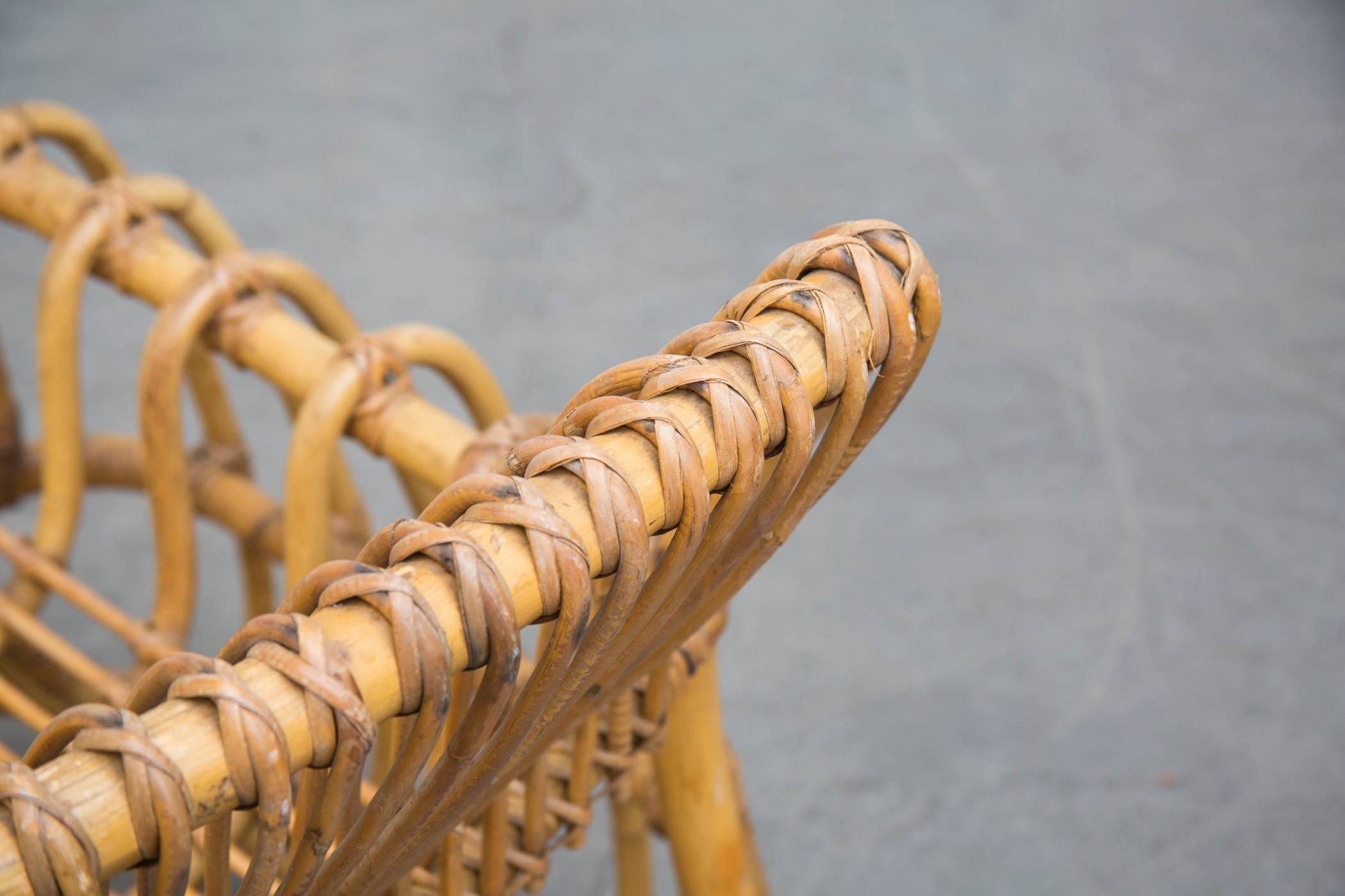 Mid-20th Century Bamboo Lounge Chair in the Style of Franco Albini