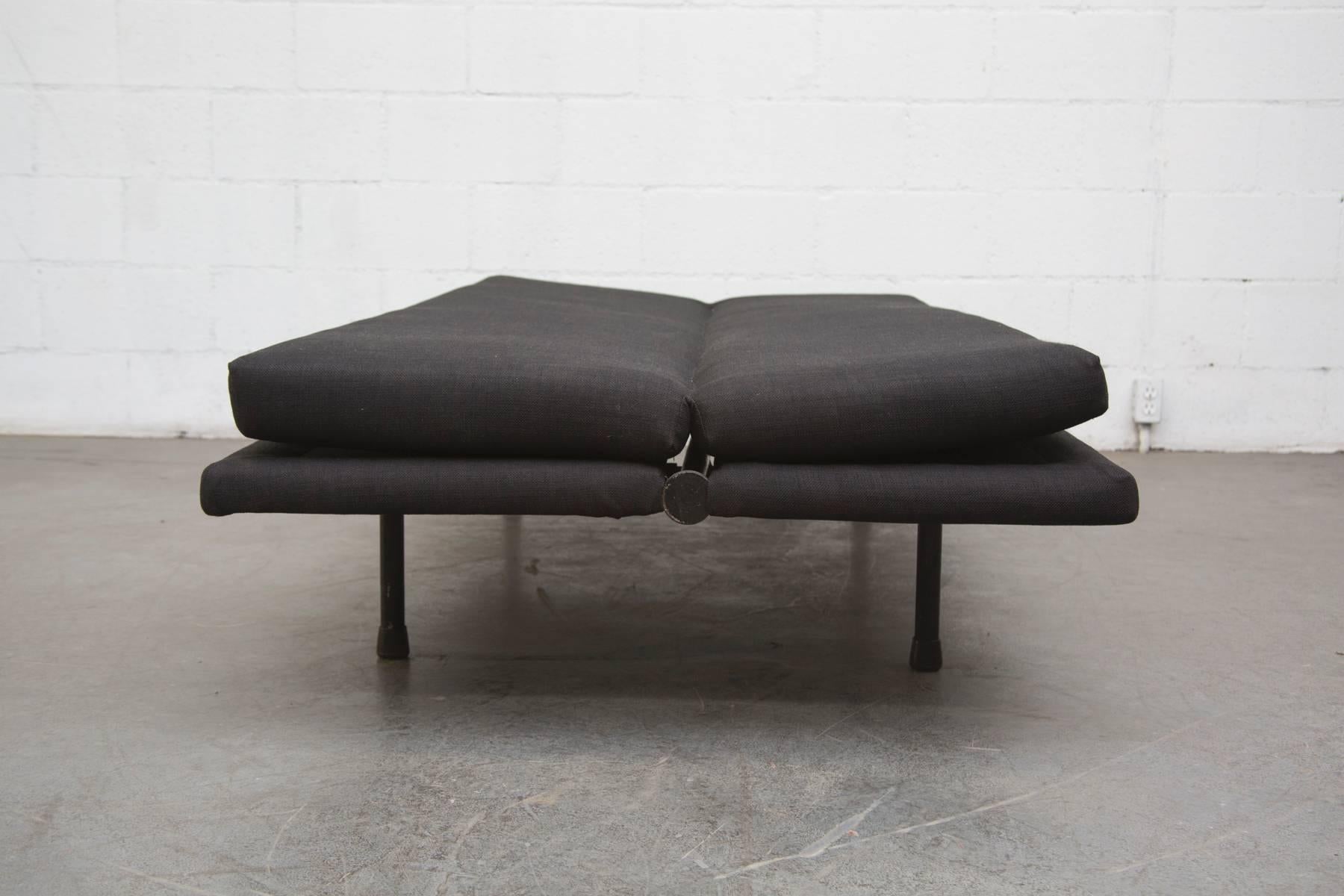 Mid-Century Modern French Industrial Modern Sleeper Sofa in New Noir Upholstery