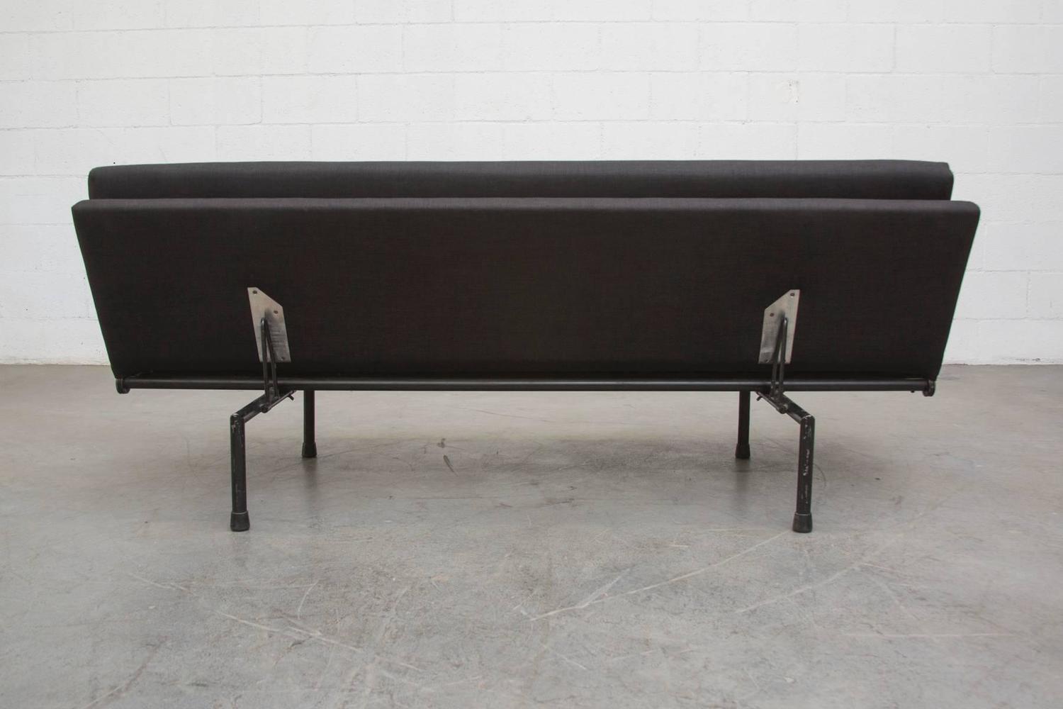 French Industrial Modern Sleeper Sofa in New Noir Upholstery For Sale