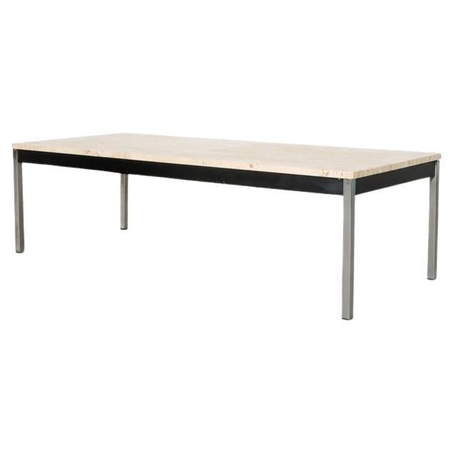 Metaform zugeschriebener Couchtisch aus Travertin und Chrom aus der Mitte des Jahrhunderts
