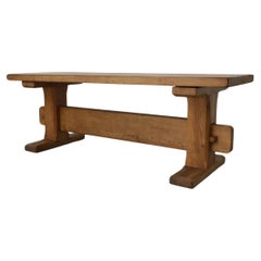 De Puydt Attributed Brutalist Oak Farm Table with Trestle Base