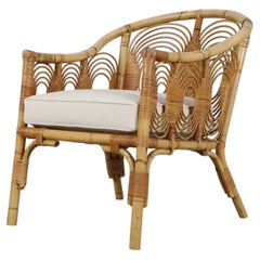 Mid-Century Bamboo Lounge Chair with Decorative Spiral Pattern