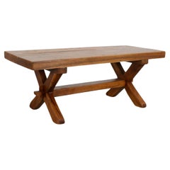 De Puydt Attributed Heavy Brutalist Oak Trestle Coffee Table or Bench