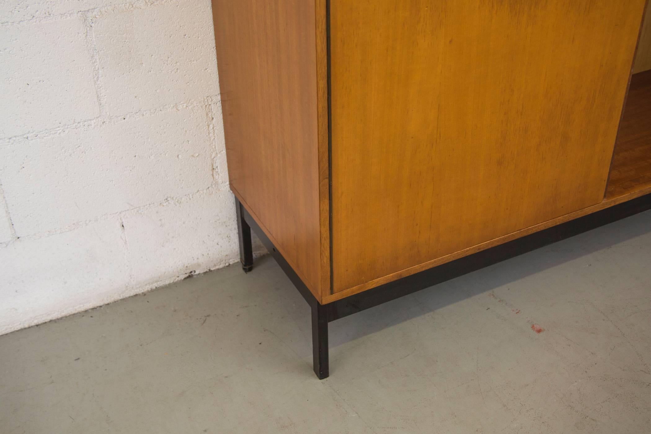 Bleached Mid-Century Science Storage Cabinet with Black Metal Base