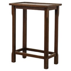 Mid-Century Amsterdam School Oak Side Table with Inset Top and Carved Legs