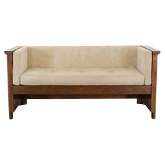 Dutch Arts & Crafts Oak Hall Sofa Loveseat, Original Cushions
