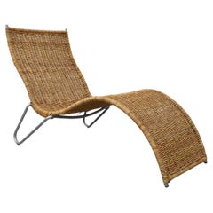 Karl Malmvall Curved Rattan Chaise, Dirk Sliedregt Style, Sweden 2005