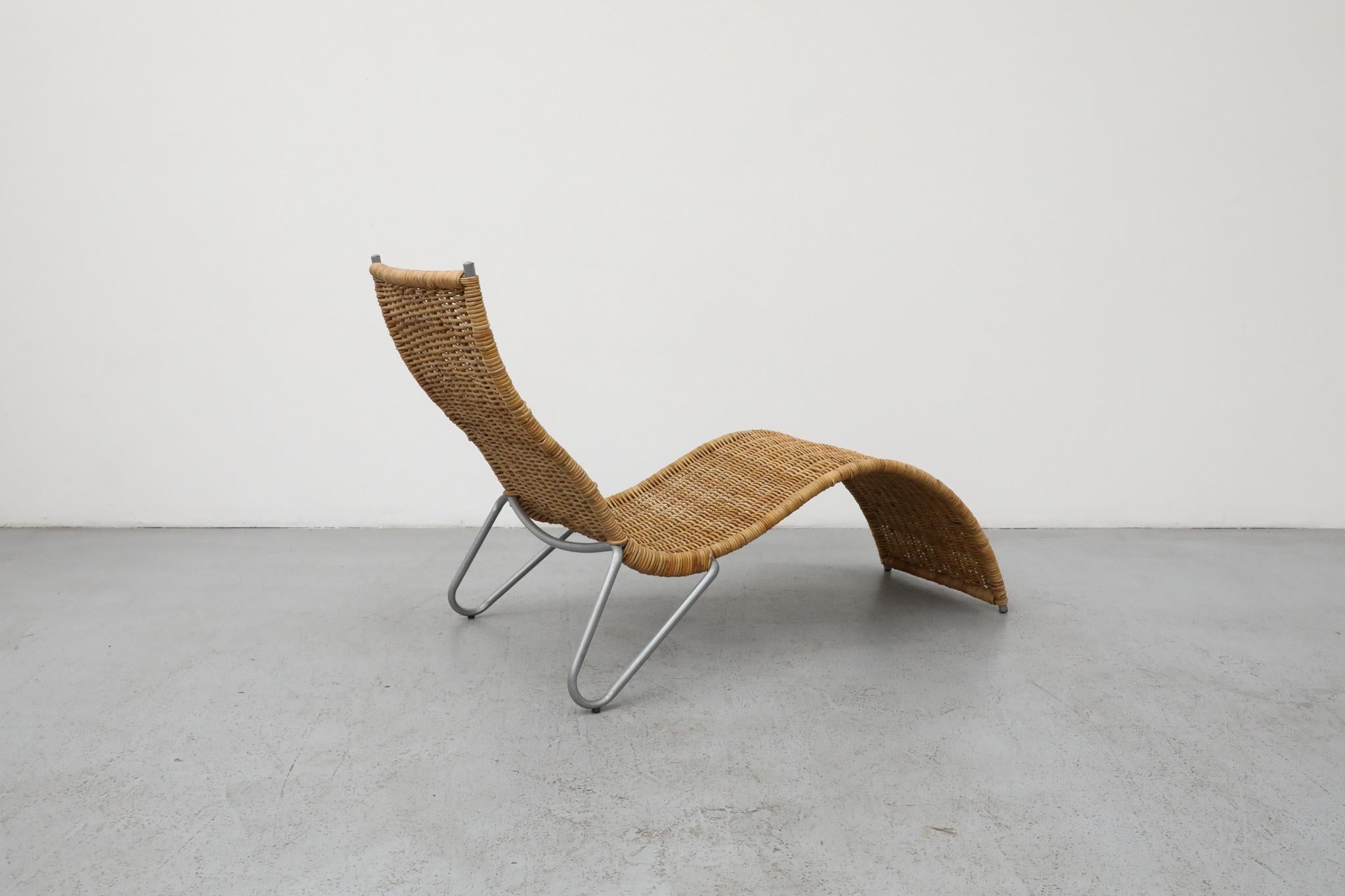 Metal Karl Malmvall Curved Rattan Chaise, Dirk Sliedregt Style, Sweden 2005 For Sale