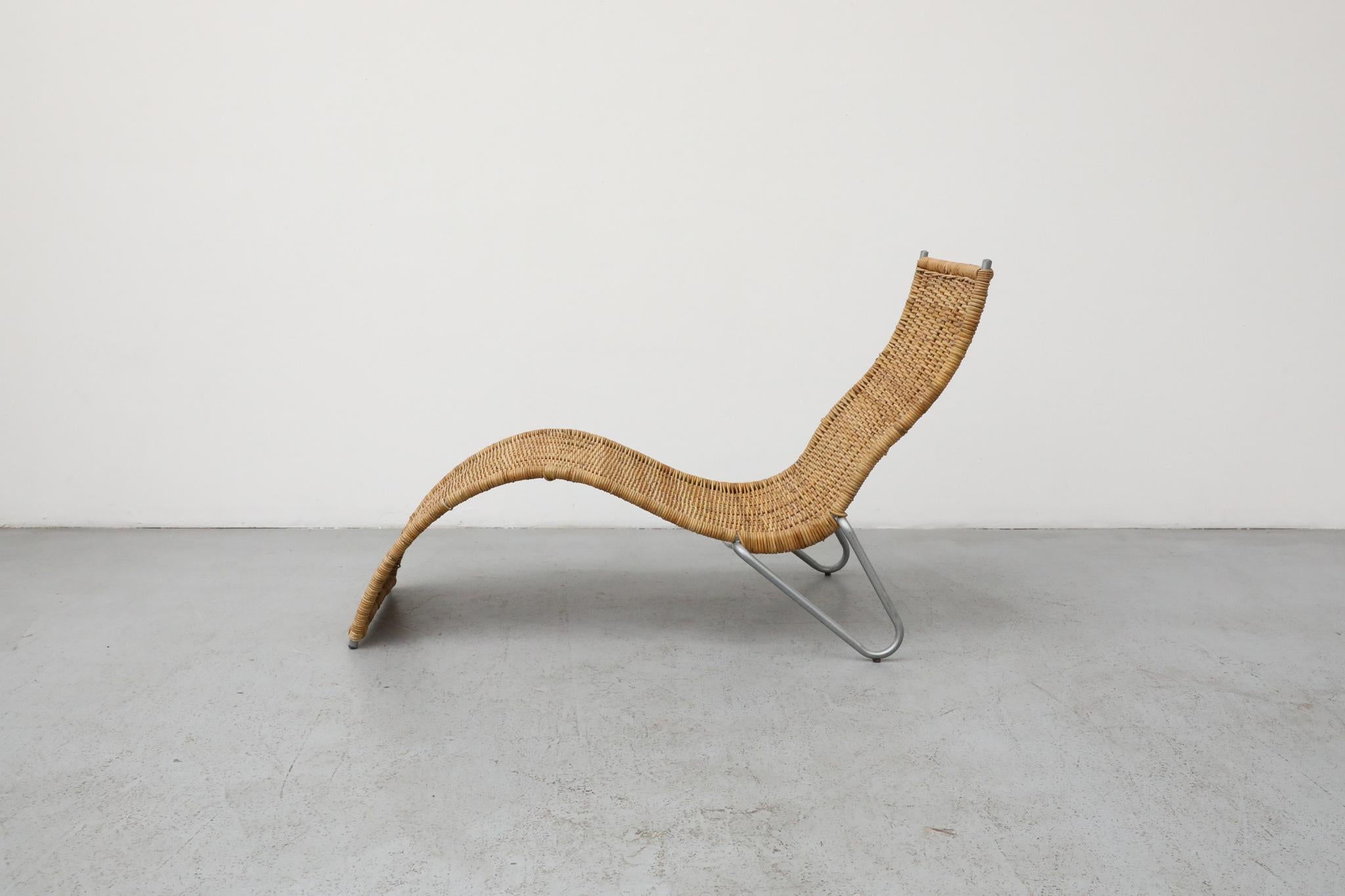 Enameled Karl Malmvall Curved Rattan Chaise, Dirk Sliedregt Style, Sweden 2005 For Sale