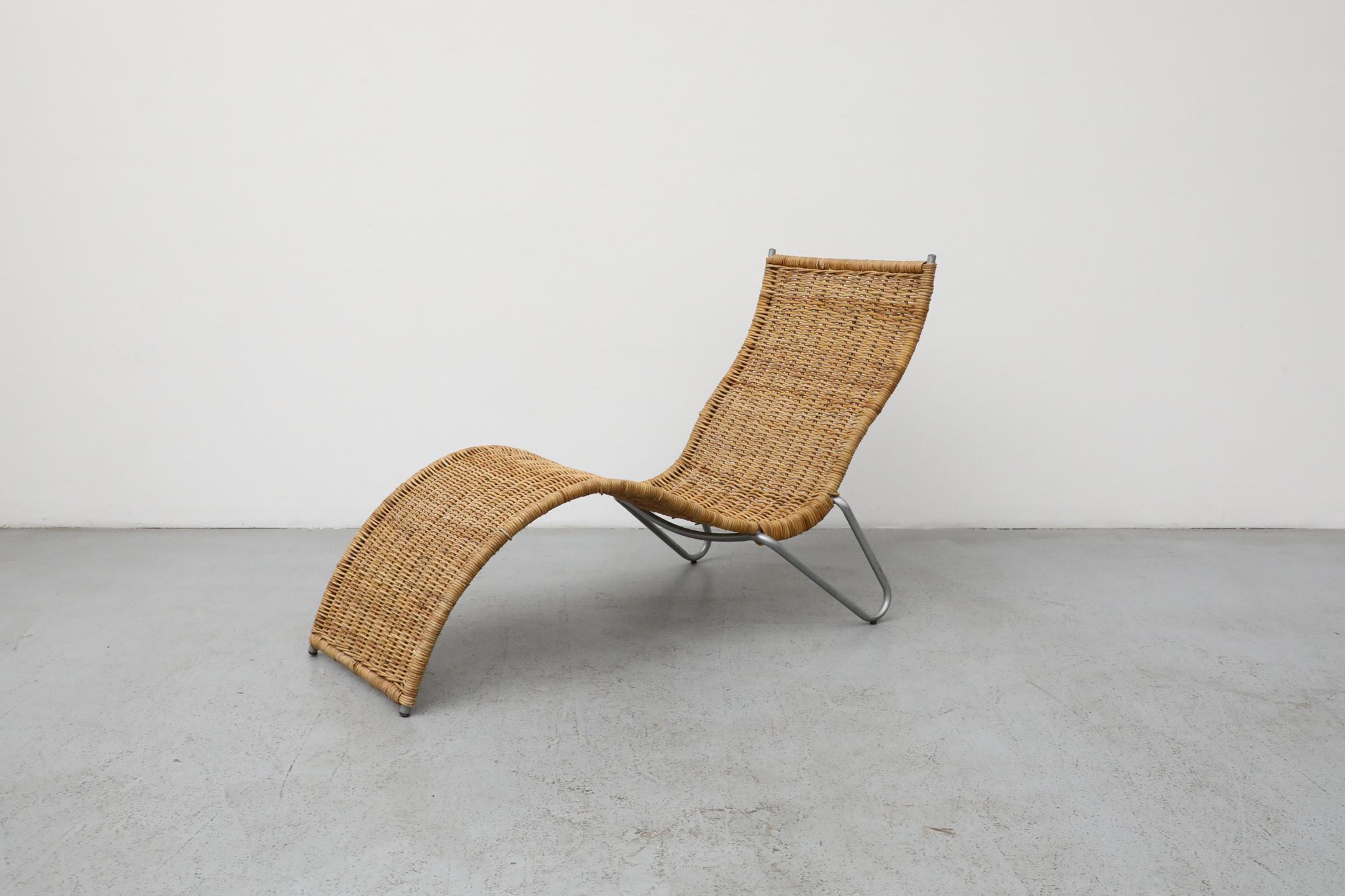 Swedish Karl Malmvall Curved Rattan Chaise, Dirk Sliedregt Style, Sweden 2005 For Sale