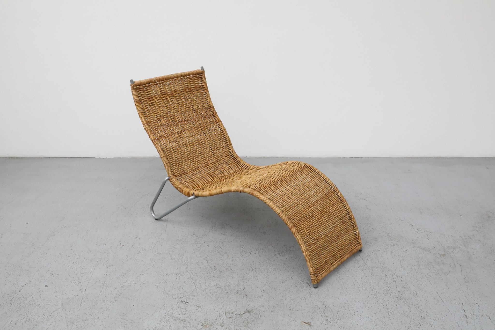 Karl Malmvall Curved Rattan Chaise, Dirk Sliedregt Style, Sweden 2005 For Sale 3