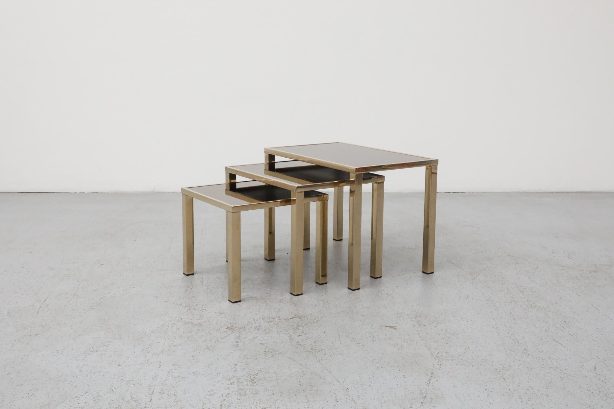 Mid-Century Modern Guy Lefevre Style Gold Plated Nesting Tables for Belgo Chrom, Belgium For Sale
