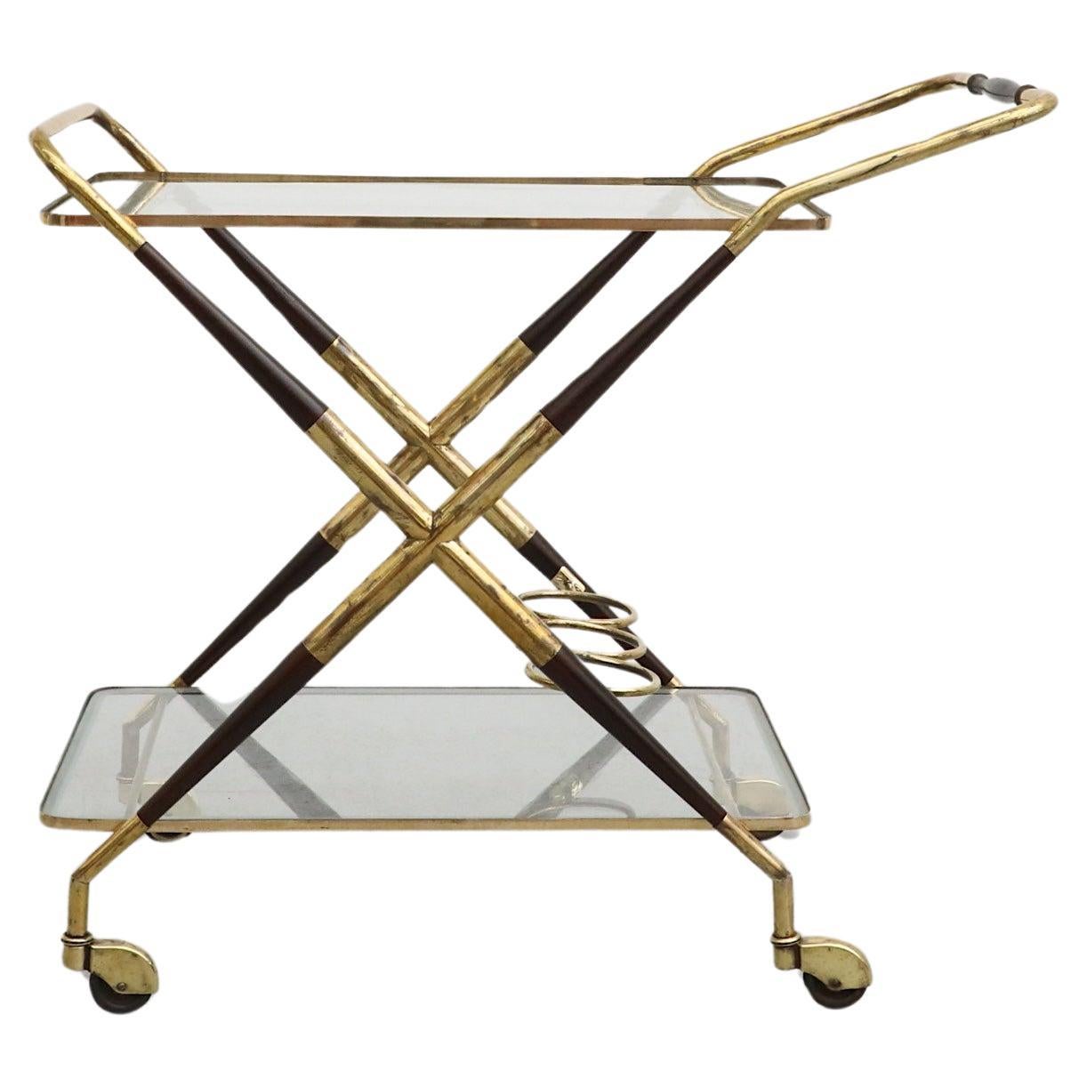 Cesare Lacca Italian Bar Cart, Ico Parisi Style, Brass & Lacquer For Sale