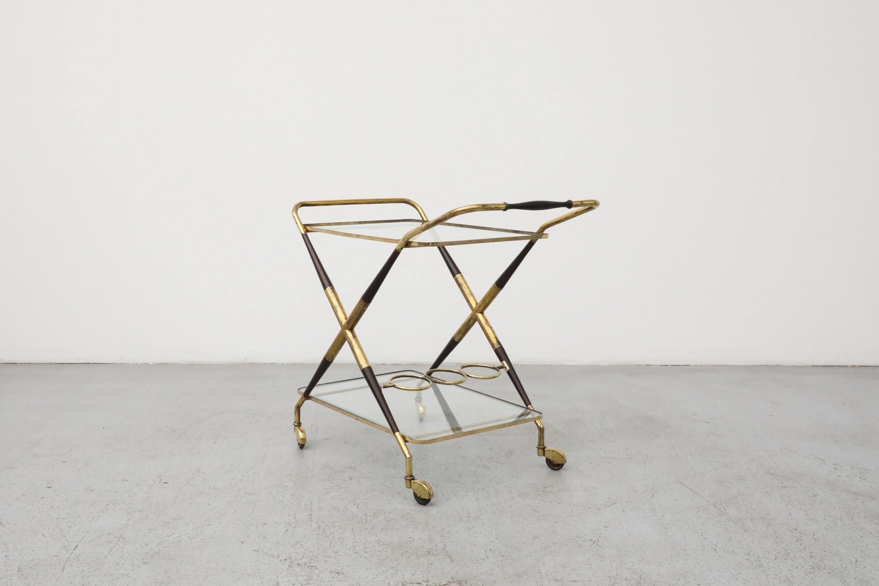 Cesare Lacca Italian Bar Cart, Ico Parisi Style, Brass & Lacquer In Good Condition For Sale In Los Angeles, CA