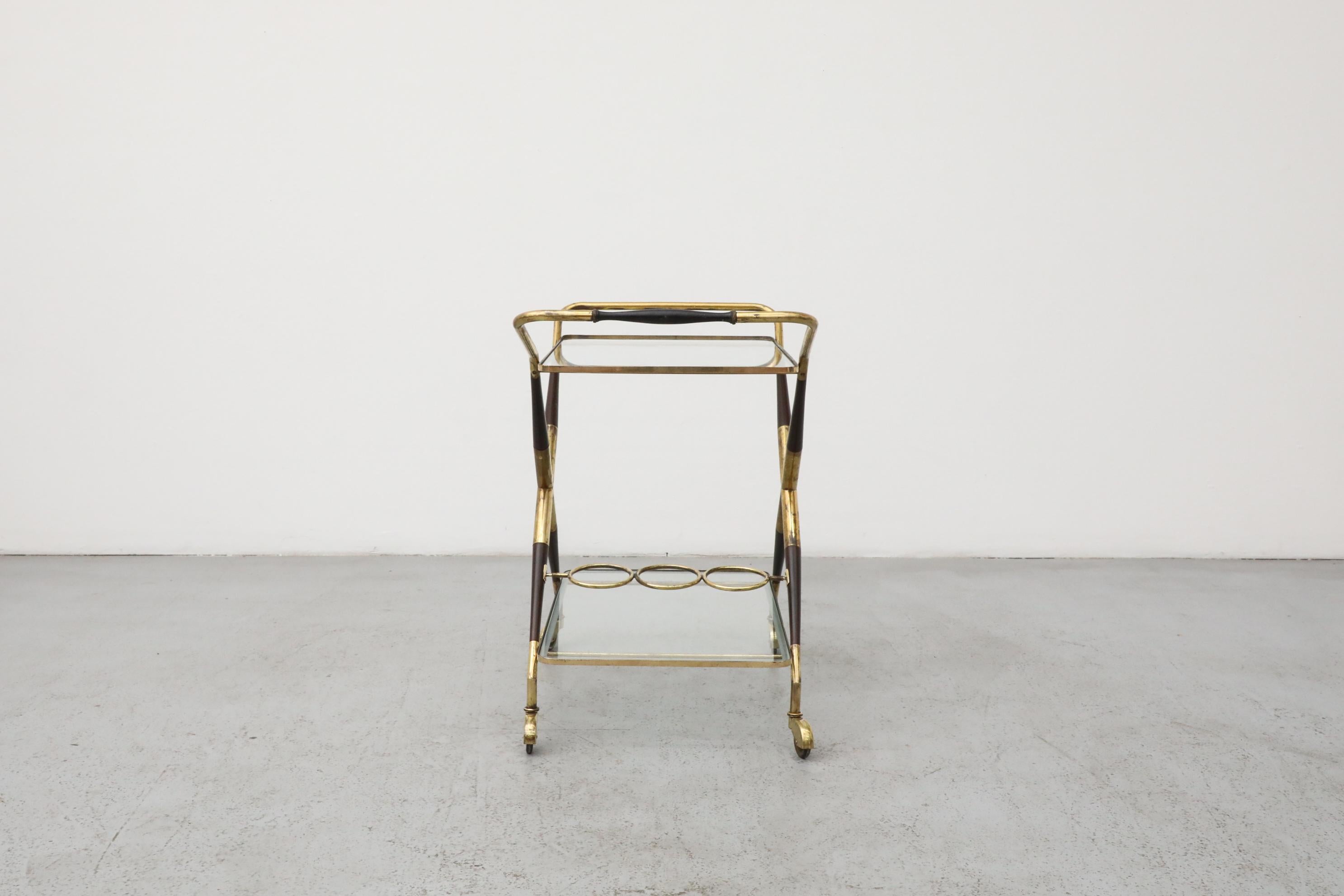 Mid-20th Century Cesare Lacca Italian Bar Cart, Ico Parisi Style, Brass & Lacquer For Sale