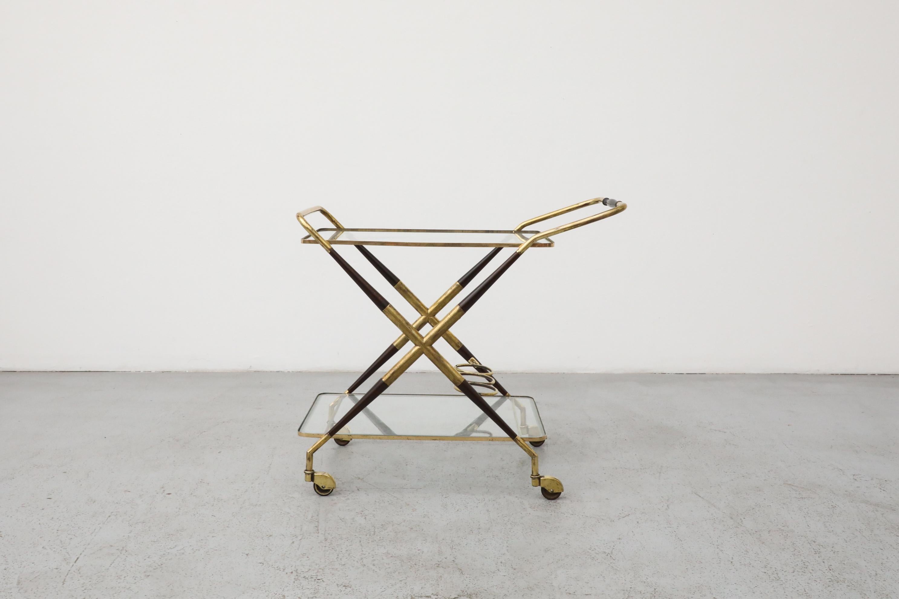 Mid-Century Modern Cesare Lacca Italian Bar Cart, Ico Parisi Style, Brass & Lacquer For Sale