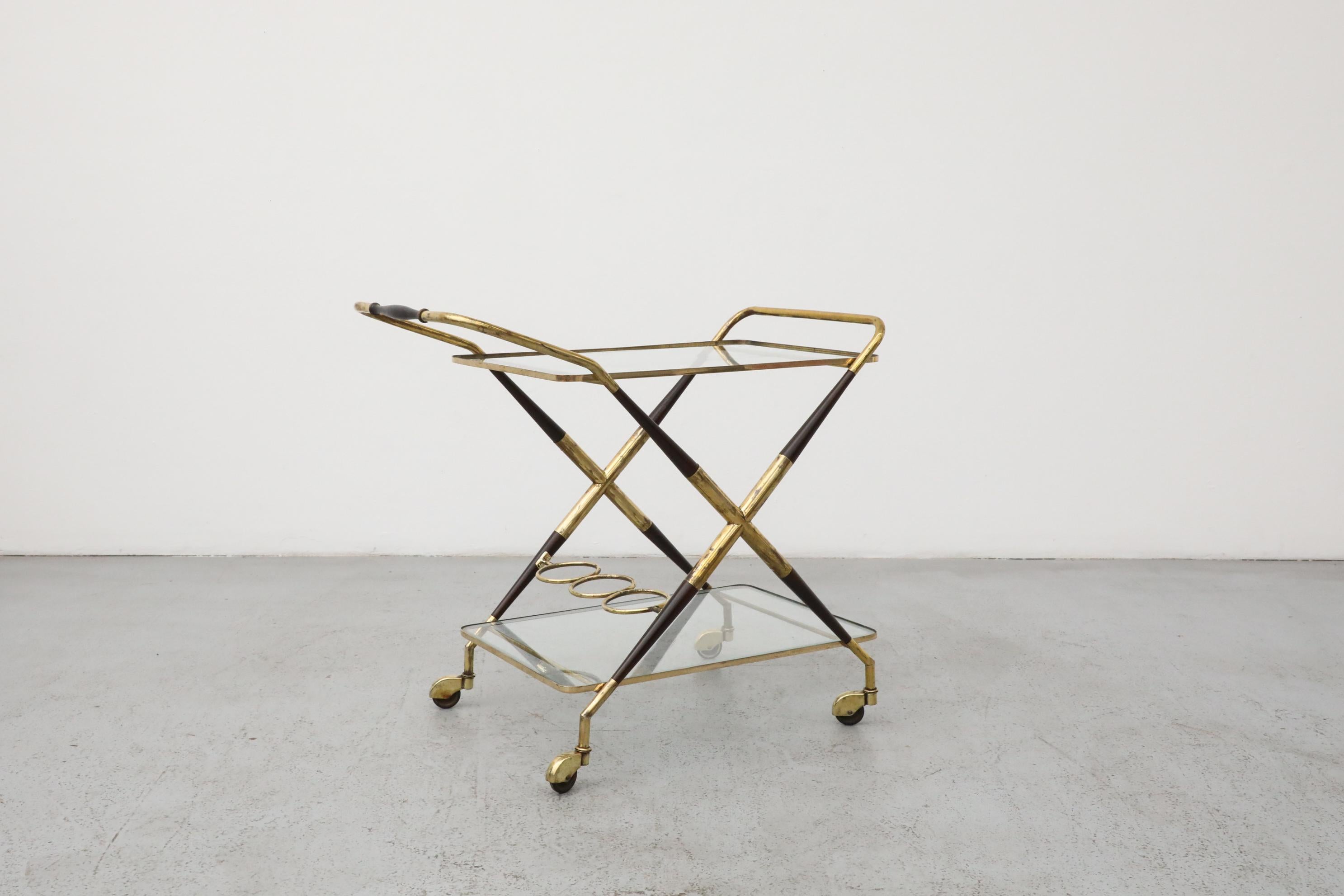 Cesare Lacca Italian Bar Cart, Ico Parisi Style, Brass & Lacquer For Sale 1